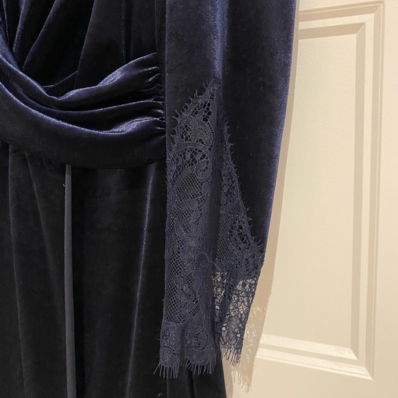 ZARA Velvet & Lace night blue midi dress size M - Picture 10 of 10